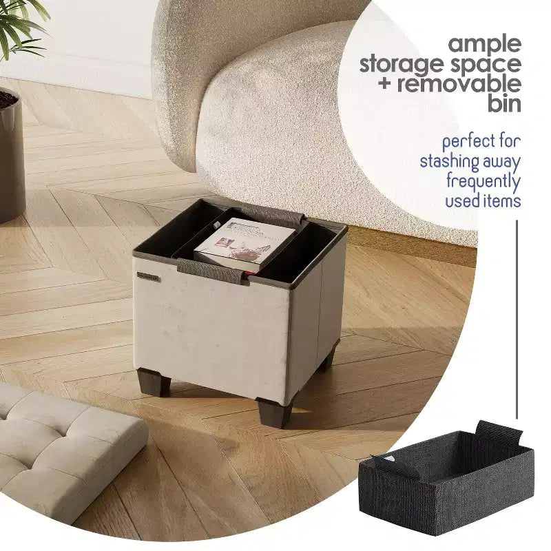 Panca Ottomana Contenitore in Velluto con 2 Contenitori, Multicolore, 1 Posto