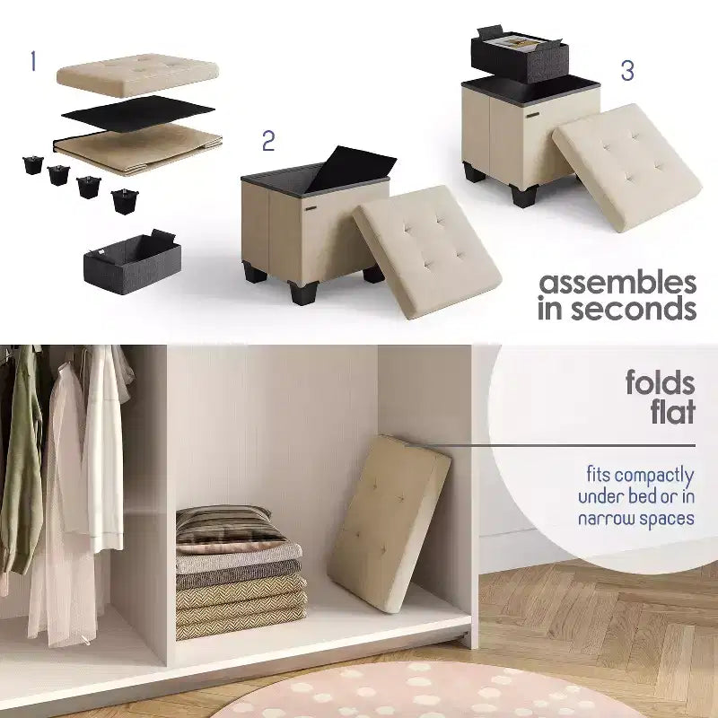 Panca Ottomana Contenitore in Velluto con 2 Contenitori, Multicolore, 1 Posto