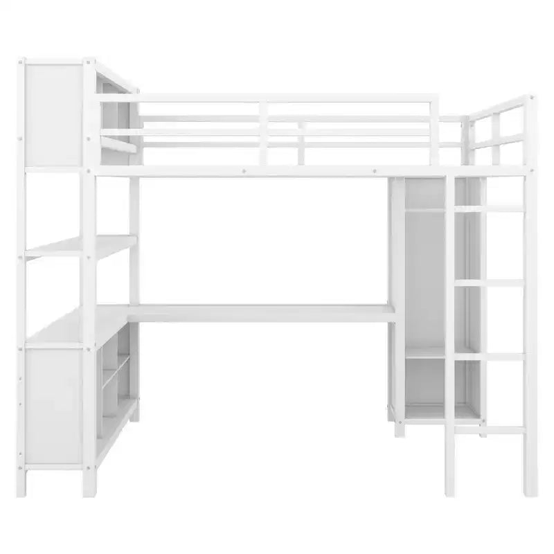 Letto a soppalco full size nero/bianco sporco con armadio e scrivania a L – Singolo