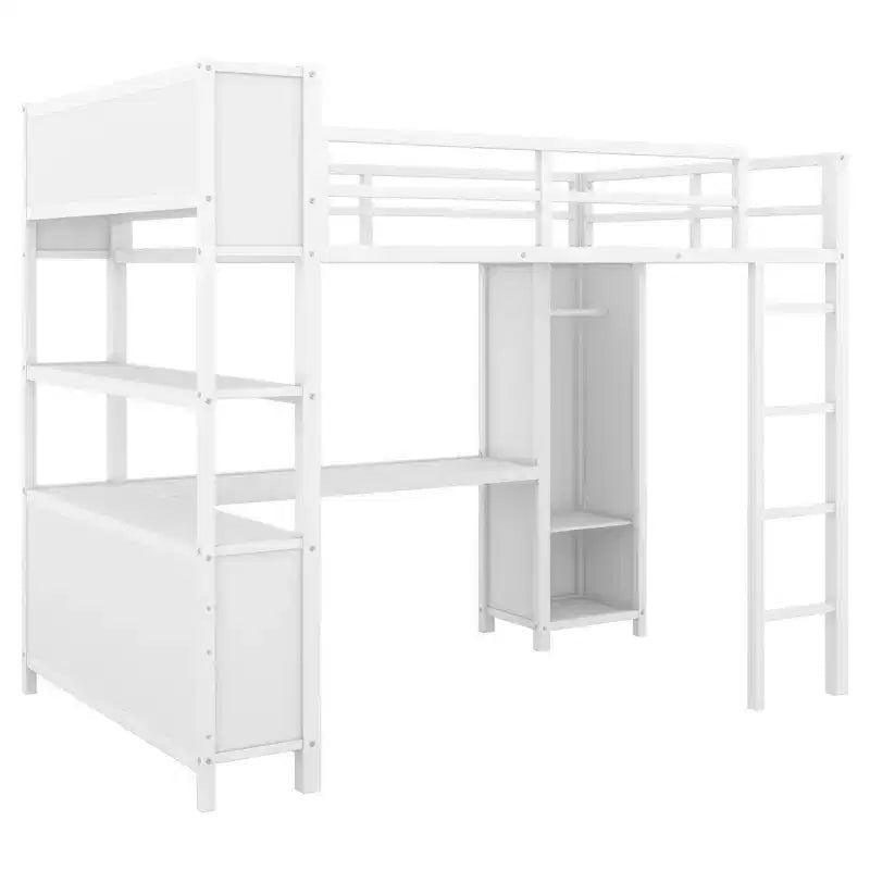 Letto a soppalco full size nero/bianco sporco con armadio e scrivania a L – Singolo