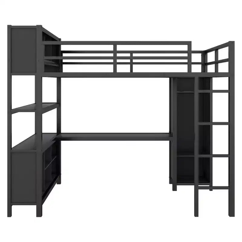 Letto a soppalco full size nero/bianco sporco con armadio e scrivania a L – Singolo