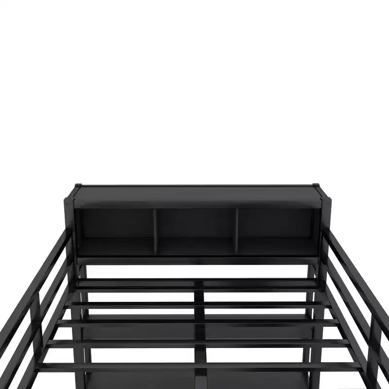 Letto a soppalco full size nero/bianco sporco con armadio e scrivania a L – Singolo
