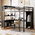 Letto a soppalco full size nero/bianco sporco con armadio e scrivania a L – Singolo