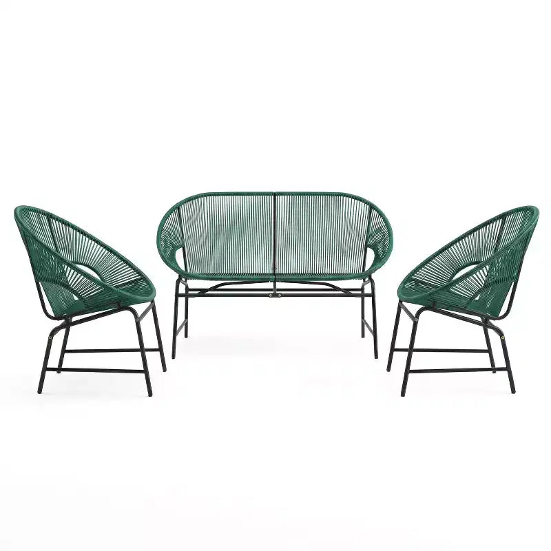 Christopher Knight Home Paoa Set Salotto da Esterno in 3 Pezzi Intrecciato con Struttura in Ferro (Tavolo Non Incluso)