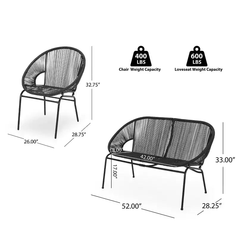 Christopher Knight Home Paoa Set Salotto da Esterno in 3 Pezzi Intrecciato con Struttura in Ferro (Tavolo Non Incluso)