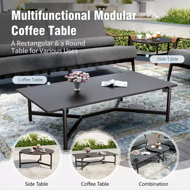 Captiva Designs Set Divano da Conversazione Moderno Lussuoso Fuori Misura per Esterni con Cuscino Extra Spesso e Tavolino da Caffè