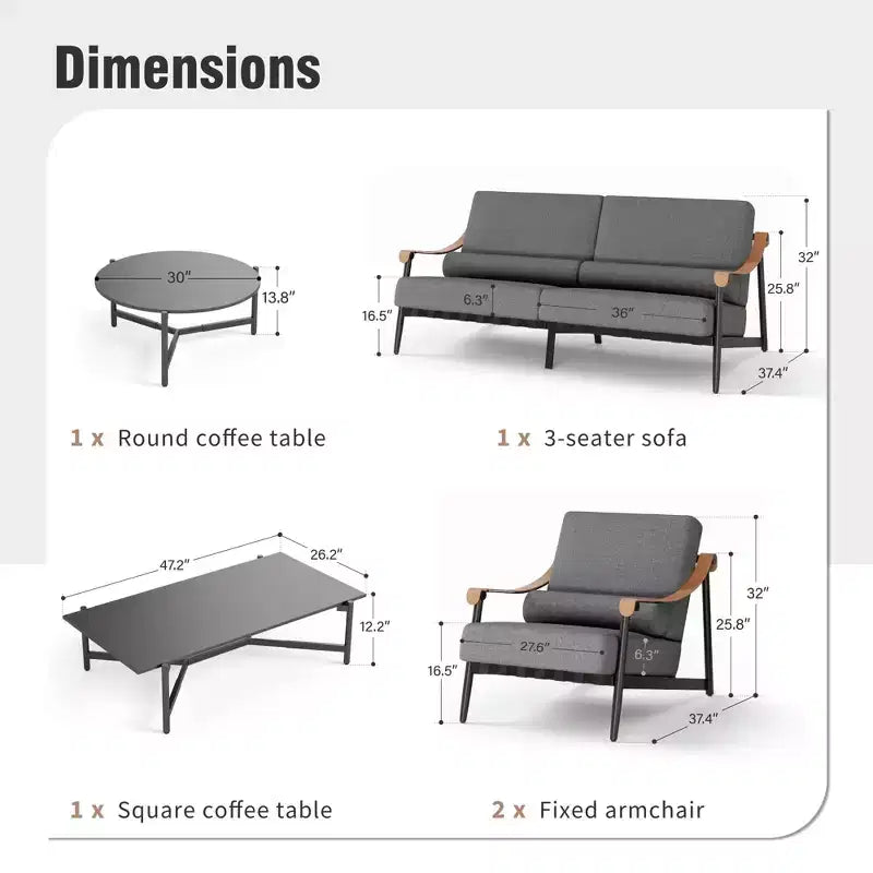 Captiva Designs Set Divano da Conversazione Moderno Lussuoso Fuori Misura per Esterni con Cuscino Extra Spesso e Tavolino da Caffè