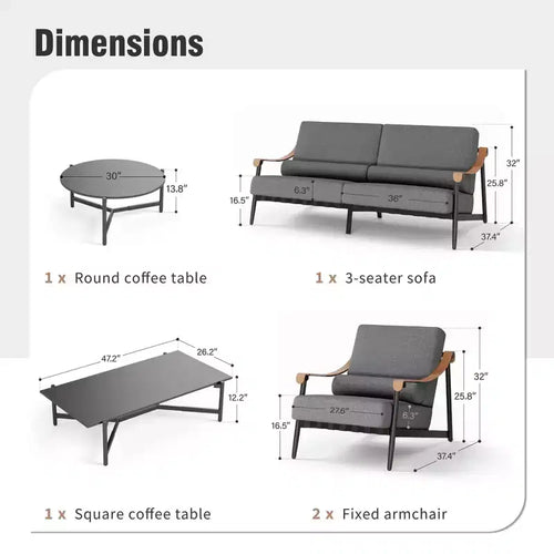 Captiva Designs Set Divano da Conversazione Moderno Lussuoso Fuori Misura per Esterni con Cuscino Extra Spesso e Tavolino da Caffè