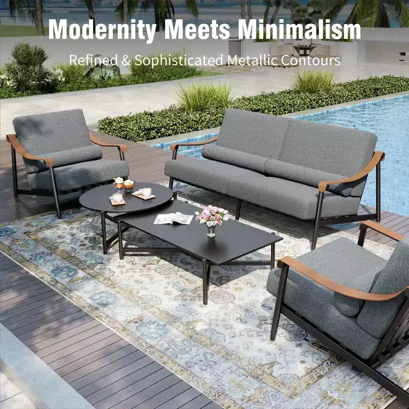 Captiva Designs Set Divano da Conversazione Moderno Lussuoso Fuori Misura per Esterni con Cuscino Extra Spesso e Tavolino da Caffè