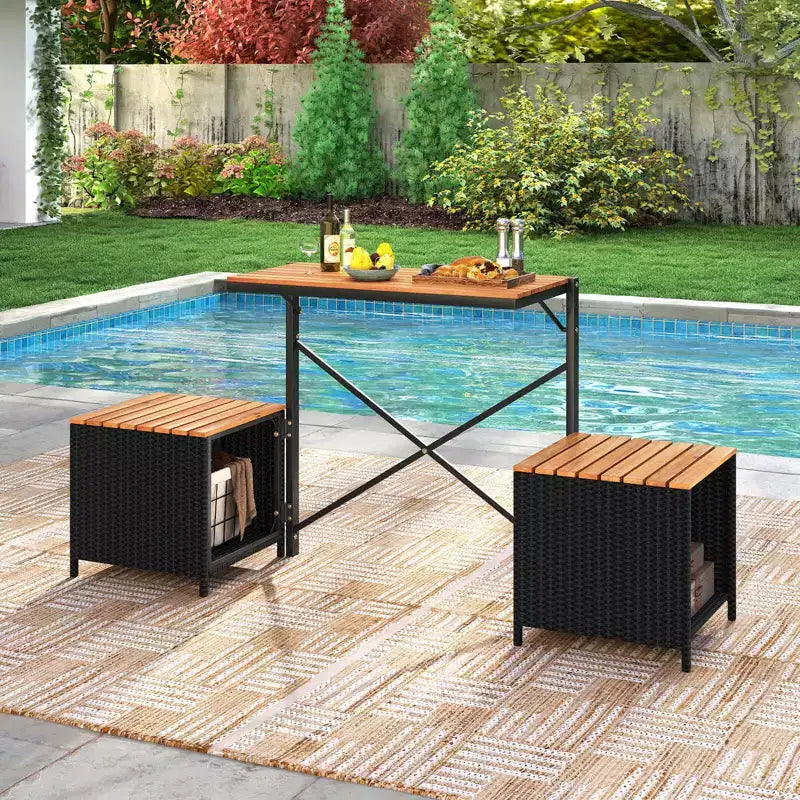Panca convertibile da esterno 2-in-1 Costway con struttura in metallo, tavolo e sedie in rattan PE