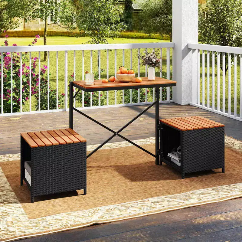 Panca convertibile da esterno 2-in-1 Costway con struttura in metallo, tavolo e sedie in rattan PE