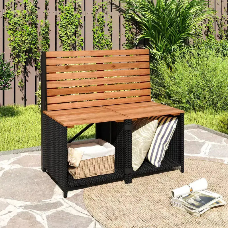 Panca convertibile da esterno 2-in-1 Costway con struttura in metallo, tavolo e sedie in rattan PE