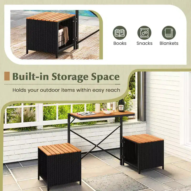 Panca convertibile da esterno 2-in-1 Costway con struttura in metallo, tavolo e sedie in rattan PE