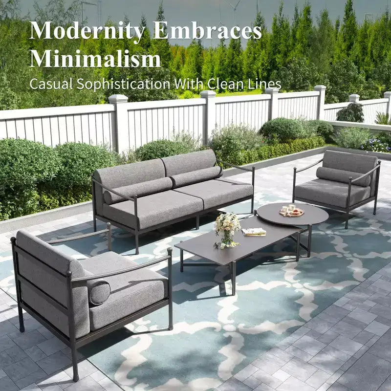 Captiva Designs Divano Oversize da Esterno per Patio, Set Conversazione Premium con Cuscini Extra Spessi e Tavolino da Caffè