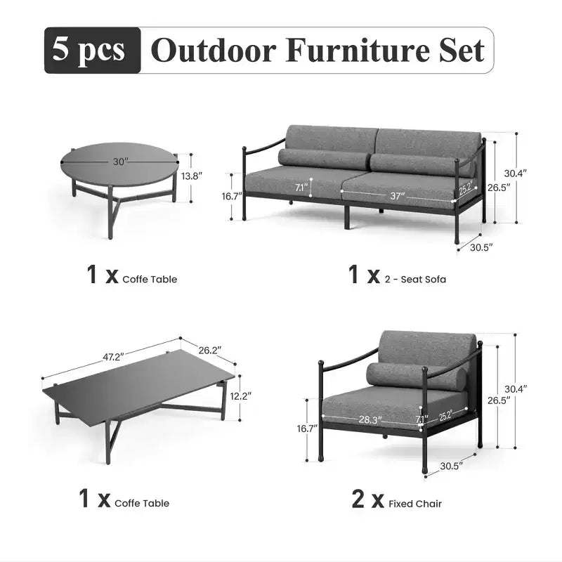 Captiva Designs Divano Oversize da Esterno per Patio, Set Conversazione Premium con Cuscini Extra Spessi e Tavolino da Caffè