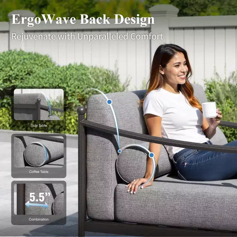 Captiva Designs Divano Oversize da Esterno per Patio, Set Conversazione Premium con Cuscini Extra Spessi e Tavolino da Caffè