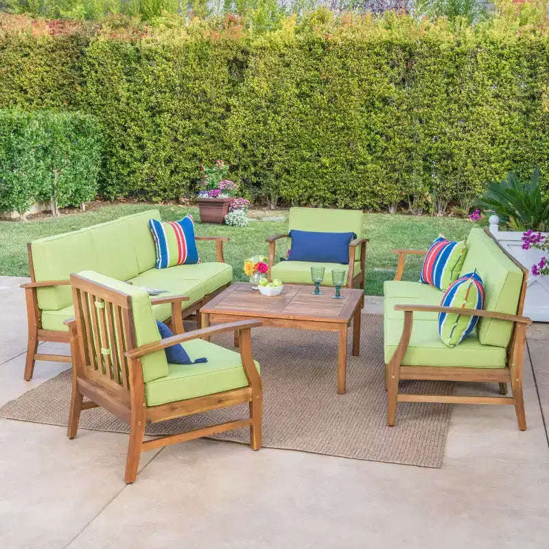Christopher Knight Home Perla set da conversazione per esterni a 8 posti in legno di acacia con cuscini