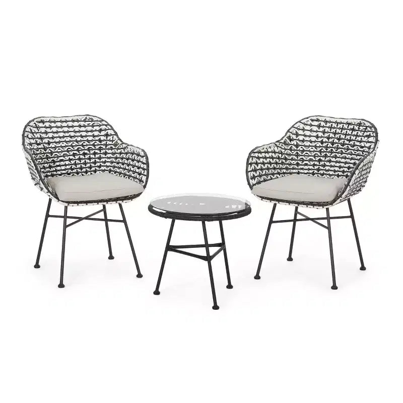 Set da conversazione GDFStudio Hardaway in vimini e ferro, 3 pezzi, con cuscino