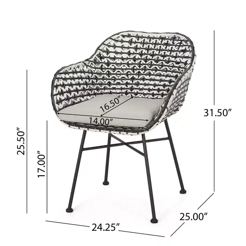 Set da conversazione GDFStudio Hardaway in vimini e ferro, 3 pezzi, con cuscino