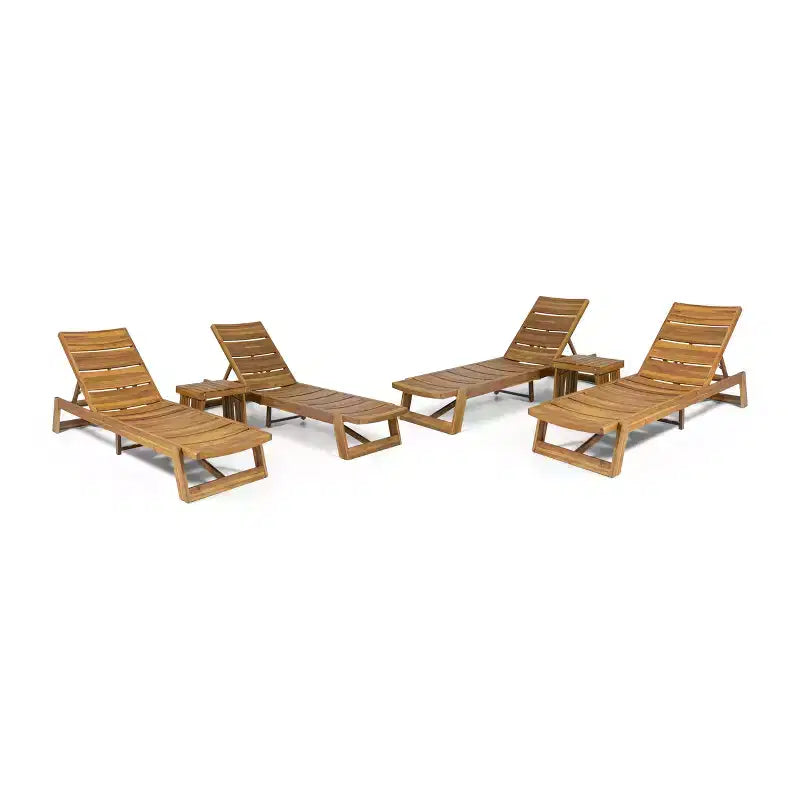 GDFStudio Karyme Set di 6 Pezzi da Esterno con Chaise Longue in Legno di Acacia e Tavolino Laterale