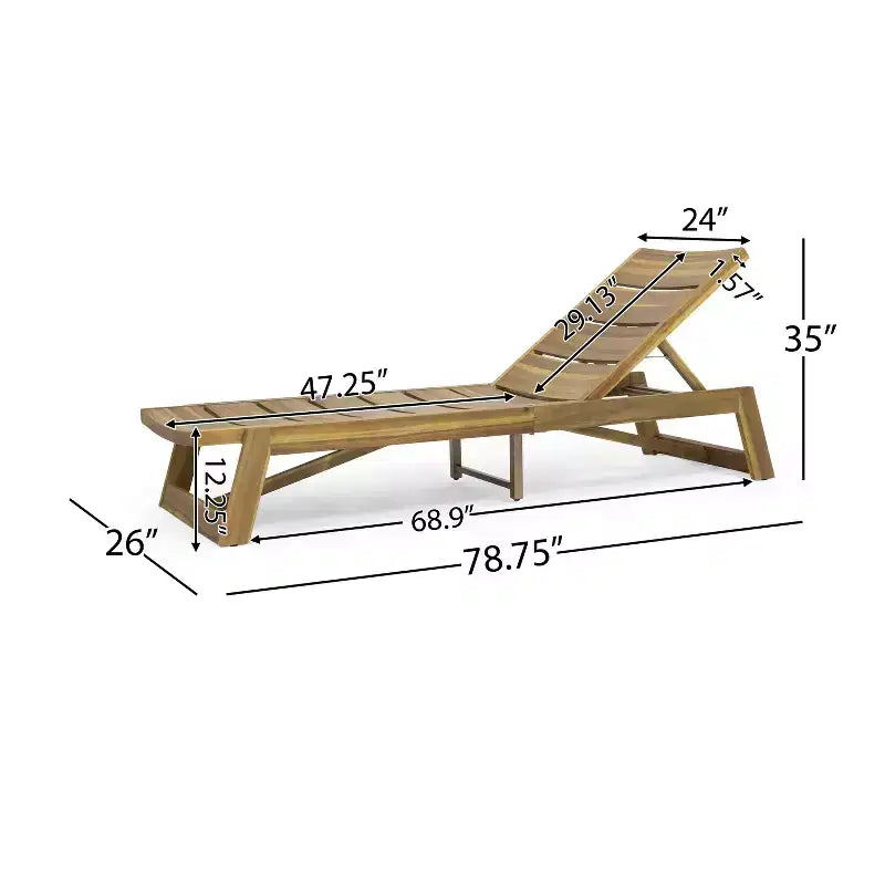 GDFStudio Karyme Set di 6 Pezzi da Esterno con Chaise Longue in Legno di Acacia e Tavolino Laterale