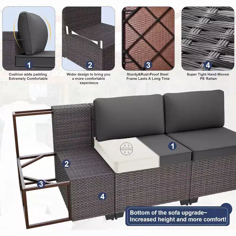 Set di mobili da patio ALAULM 8 pezzi, set da conversazione per esterni in vimini di rattan, set divano mobile