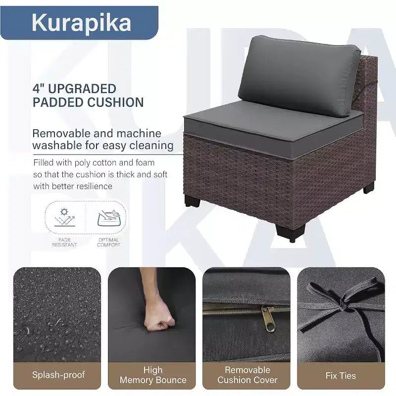 Set di mobili da patio ALAULM 8 pezzi, set da conversazione per esterni in vimini di rattan, set divano mobile
