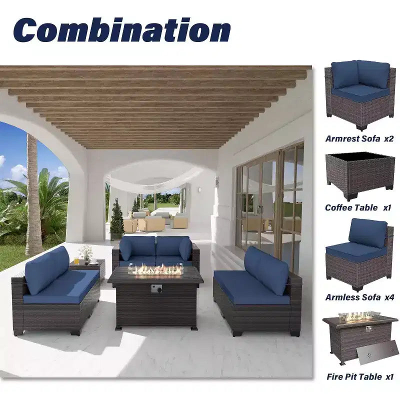Set di mobili da patio ALAULM 8 pezzi, set da conversazione per esterni in vimini di rattan, set divano mobile