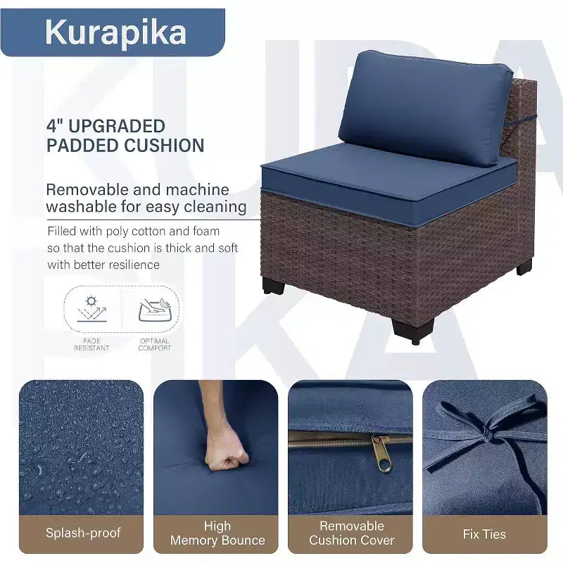 Set di mobili da patio ALAULM 8 pezzi, set da conversazione per esterni in vimini di rattan, set divano mobile