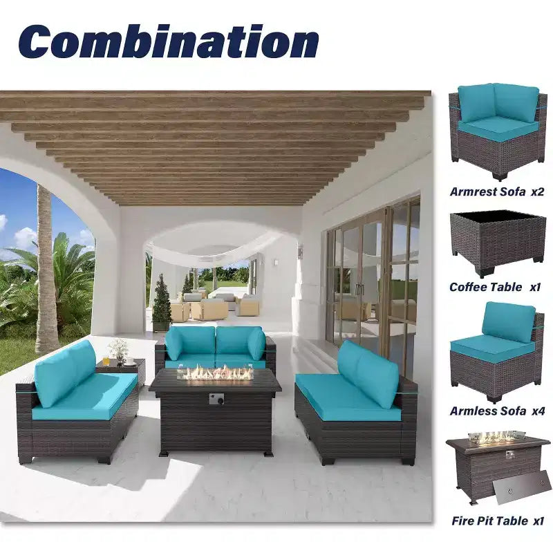 Set di mobili da patio ALAULM 8 pezzi, set da conversazione per esterni in vimini di rattan, set divano mobile