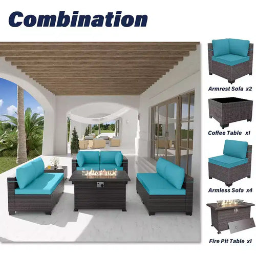 Set di mobili da patio ALAULM 8 pezzi, set da conversazione per esterni in vimini di rattan, set divano mobile
