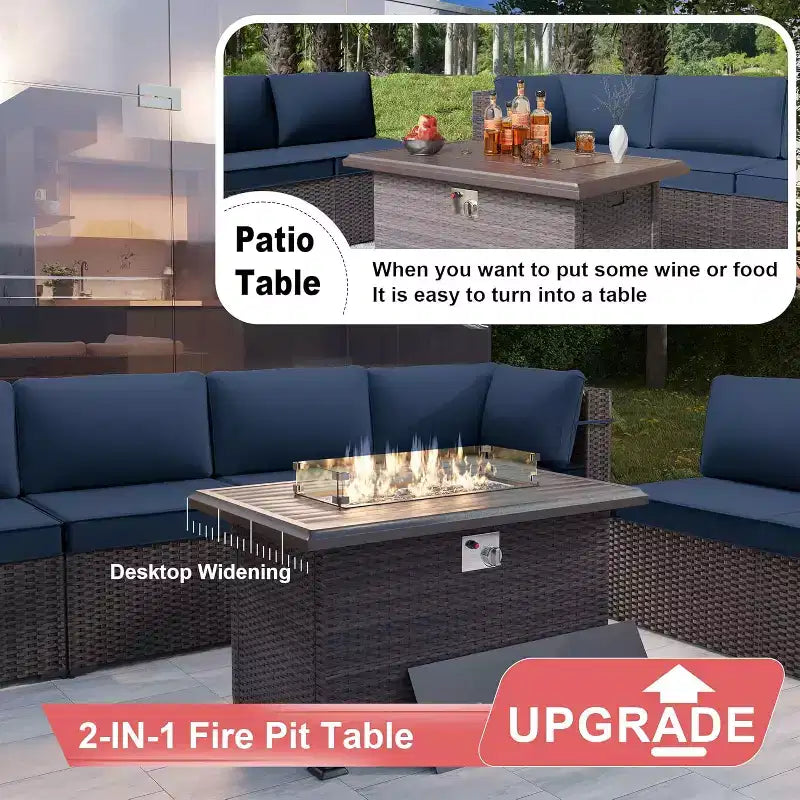 Set di mobili da patio ALAULM 8 pezzi, set da conversazione per esterni in vimini di rattan, set divano mobile