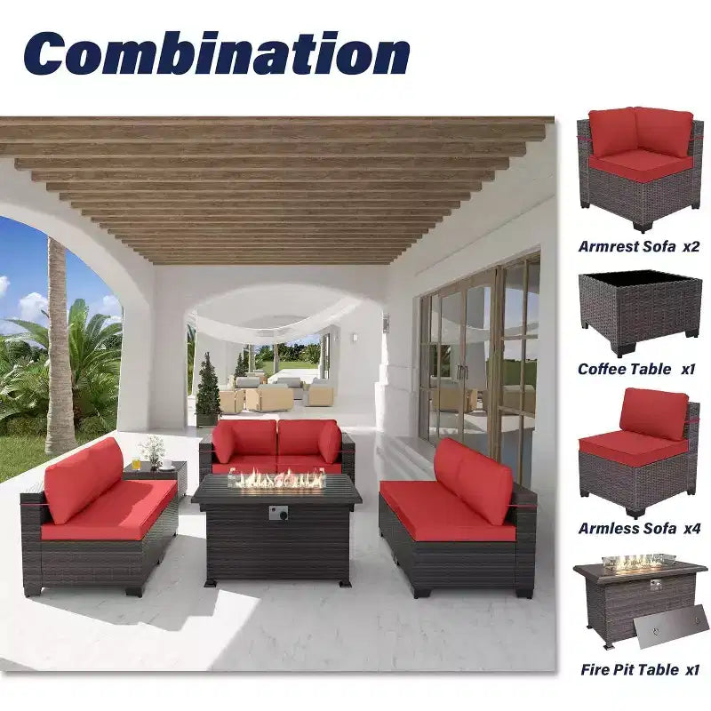 Set di mobili da patio ALAULM 8 pezzi, set da conversazione per esterni in vimini di rattan, set divano mobile