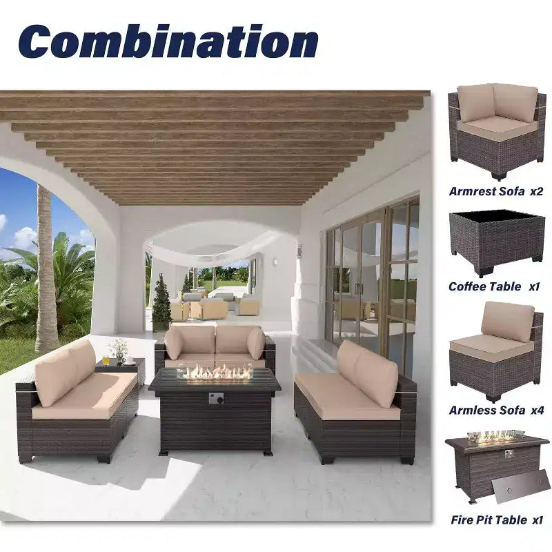 Set di mobili da patio ALAULM 8 pezzi, set da conversazione per esterni in vimini di rattan, set divano mobile