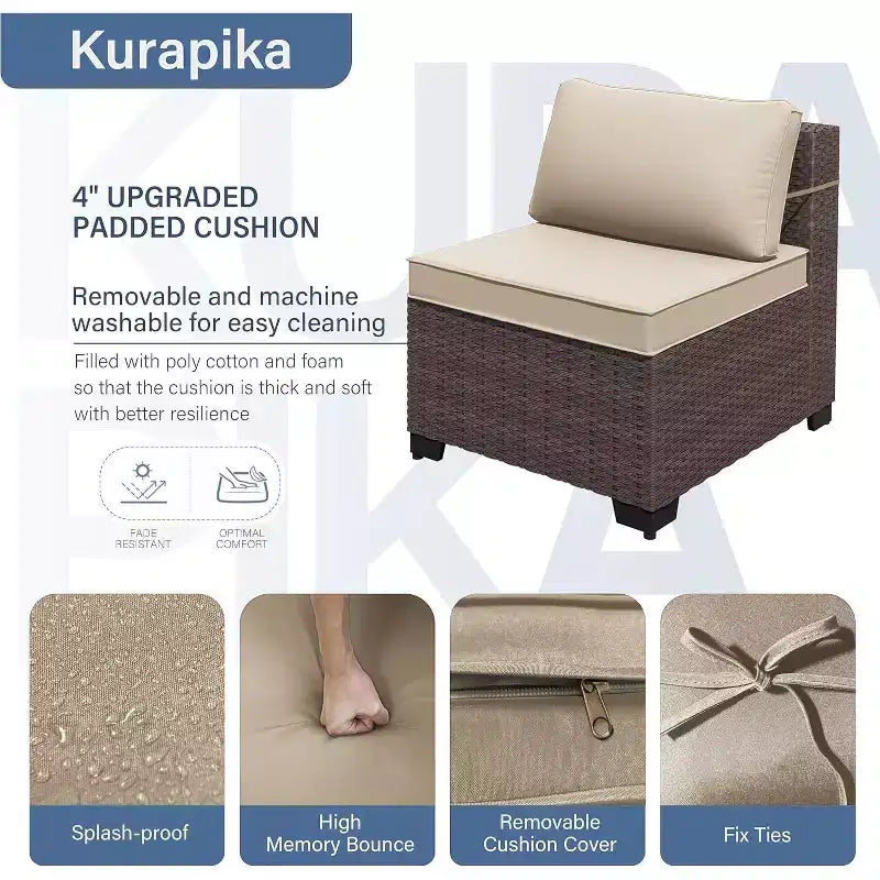 Set di mobili da patio ALAULM 8 pezzi, set da conversazione per esterni in vimini di rattan, set divano mobile