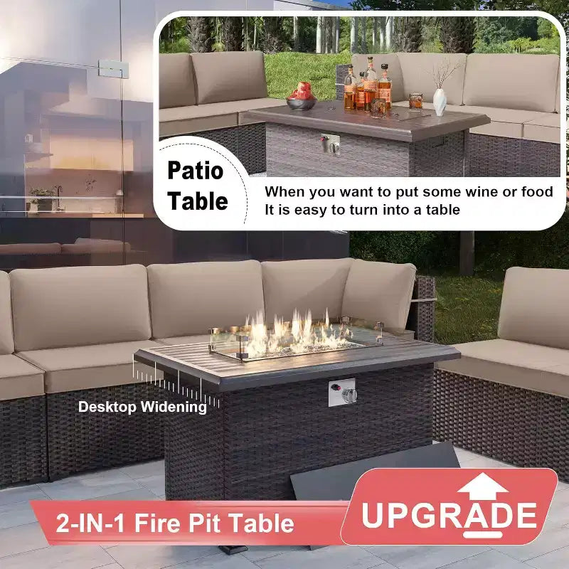 Set di mobili da patio ALAULM 8 pezzi, set da conversazione per esterni in vimini di rattan, set divano mobile