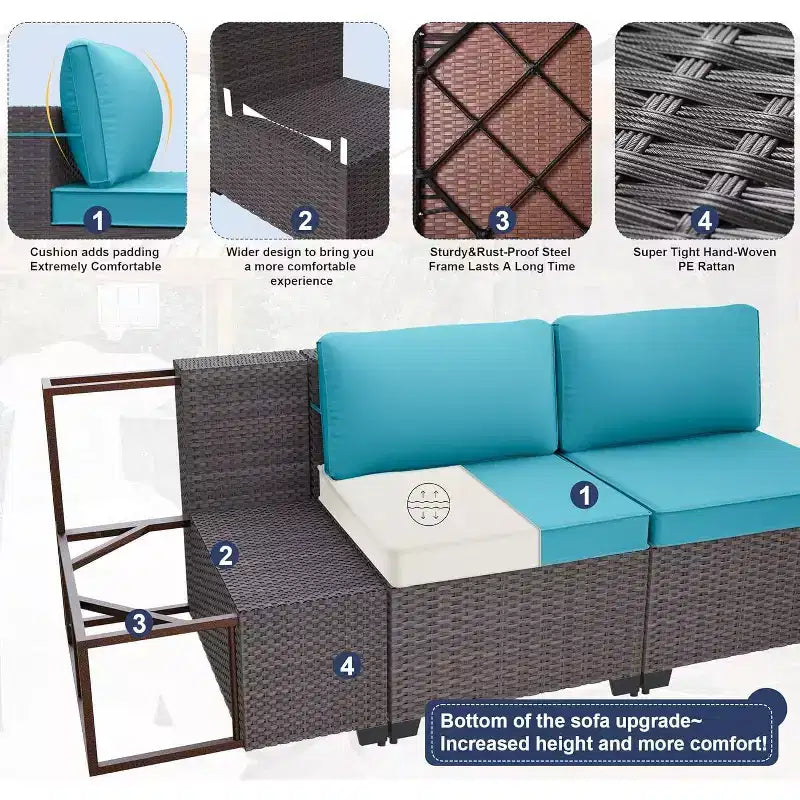 Set di mobili da patio ALAULM 8 pezzi, set da conversazione per esterni in vimini di rattan, set divano mobile