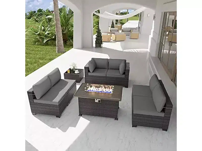 Set di mobili da patio ALAULM 8 pezzi, set da conversazione per esterni in vimini di rattan, set divano mobile