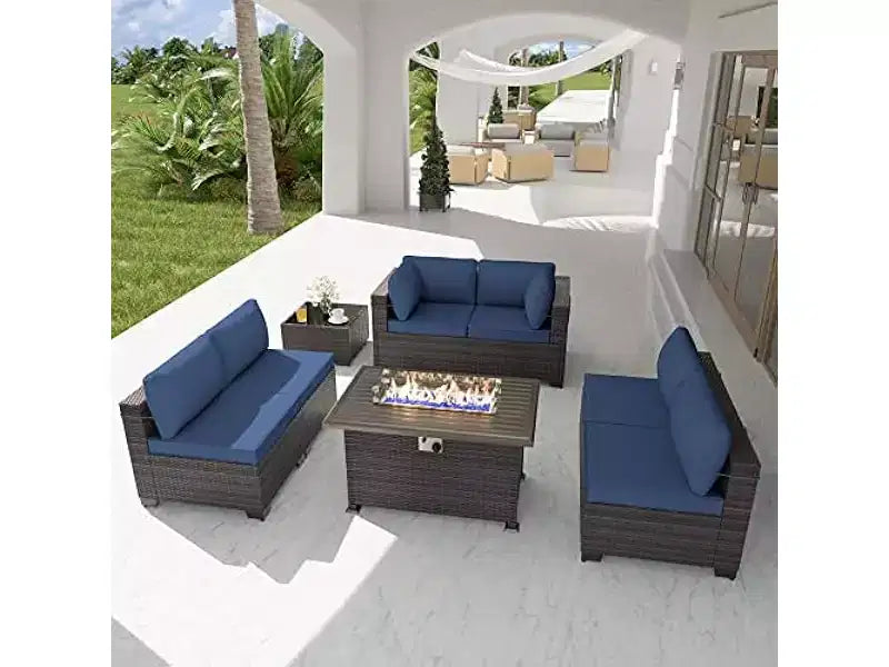 Set di mobili da patio ALAULM 8 pezzi, set da conversazione per esterni in vimini di rattan, set divano mobile