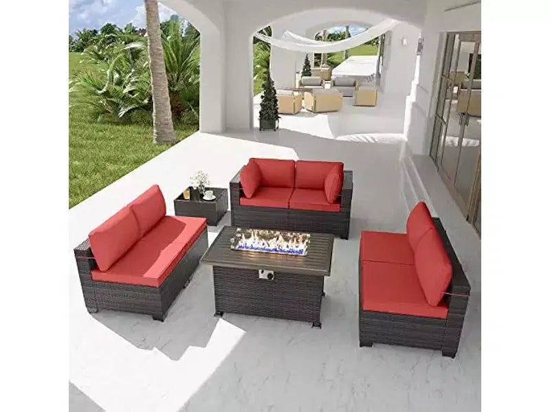 Set di mobili da patio ALAULM 8 pezzi, set da conversazione per esterni in vimini di rattan, set divano mobile