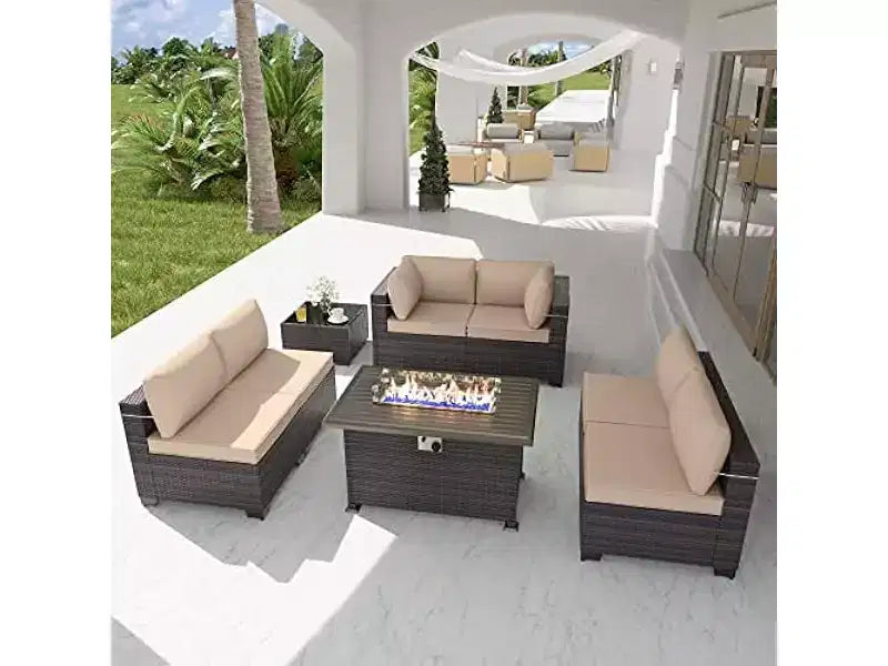 Set di mobili da patio ALAULM 8 pezzi, set da conversazione per esterni in vimini di rattan, set divano mobile
