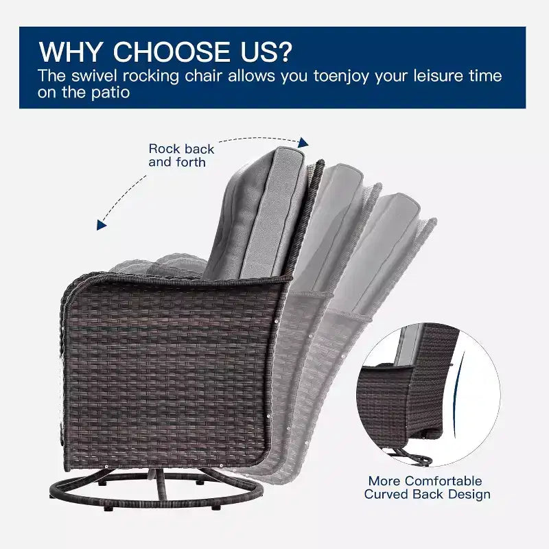 ALAULM Set di Mobili da Esterno da 11 Pezzi per Patio, Salotto da Esterno in Rattan con Tavolo a Focolare a Propano da 109 cm