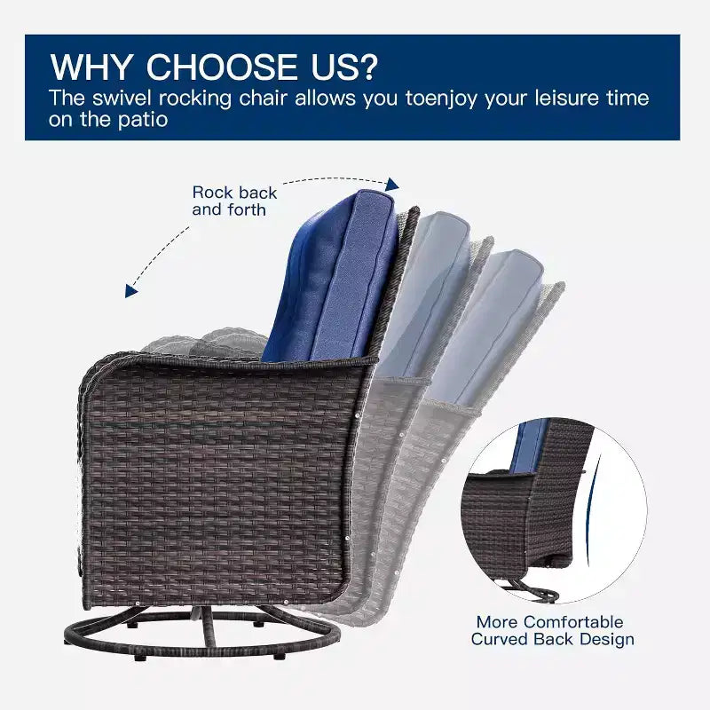 ALAULM Set di Mobili da Esterno da 11 Pezzi per Patio, Salotto da Esterno in Rattan con Tavolo a Focolare a Propano da 109 cm