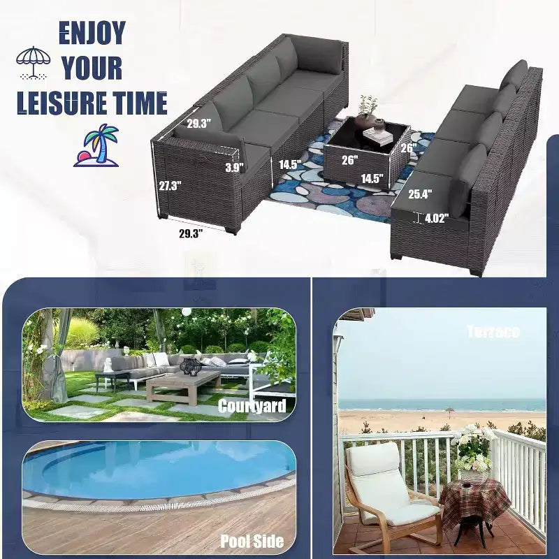 ALAULM Set di 9 mobili da giardino, set da conversazione per esterni in vimini e rattan, set divano da esterno