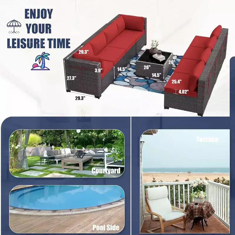 ALAULM Set di 9 mobili da giardino, set da conversazione per esterni in vimini e rattan, set divano da esterno