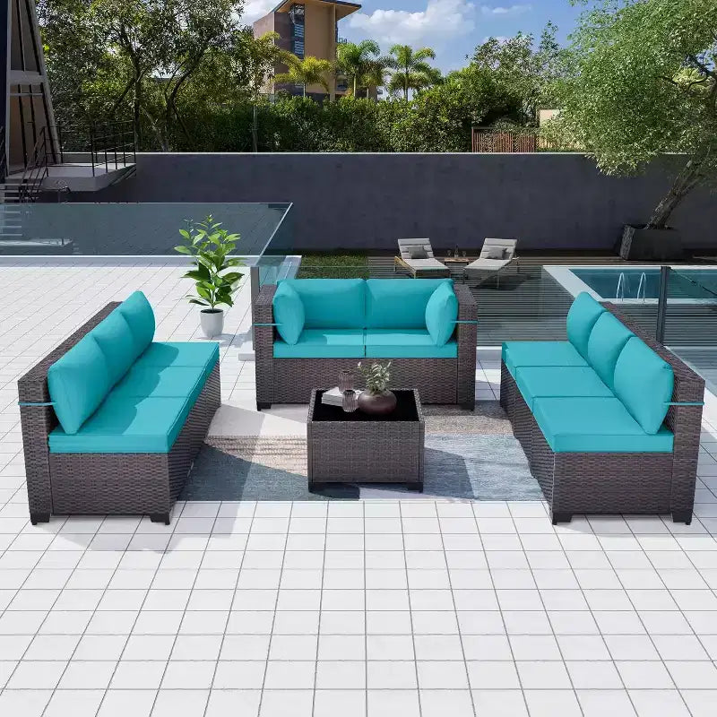 ALAULM Set di 9 mobili da giardino, set da conversazione per esterni in vimini e rattan, set divano da esterno
