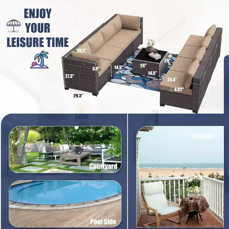 ALAULM Set di 9 mobili da giardino, set da conversazione per esterni in vimini e rattan, set divano da esterno