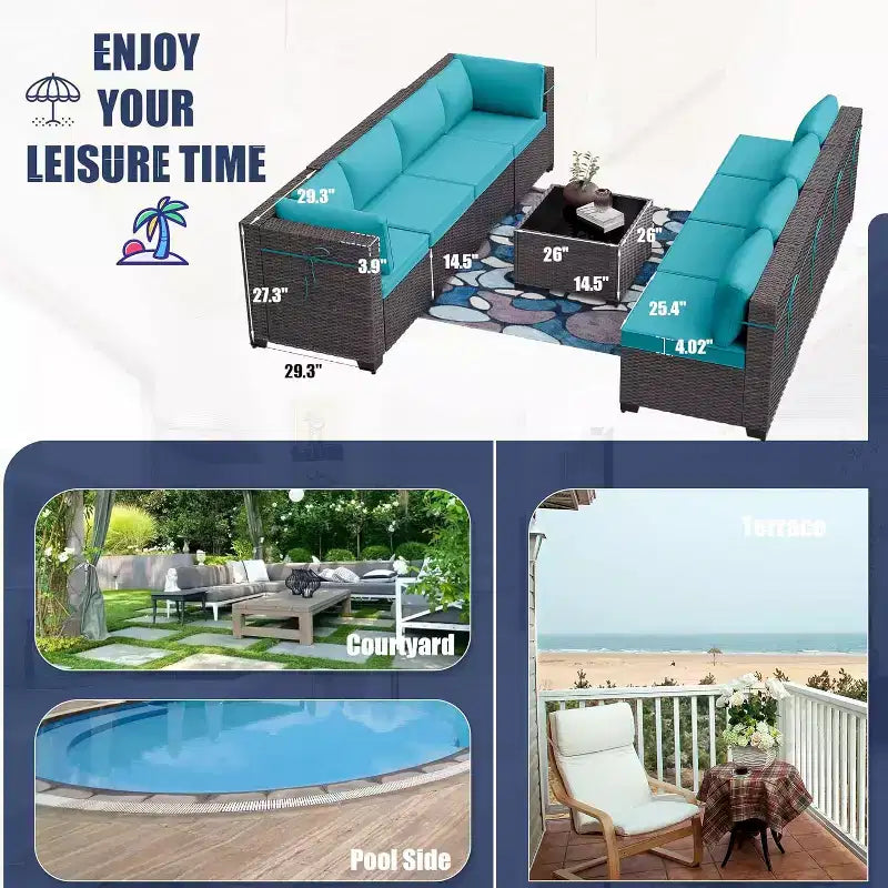 ALAULM Set di 9 mobili da giardino, set da conversazione per esterni in vimini e rattan, set divano da esterno