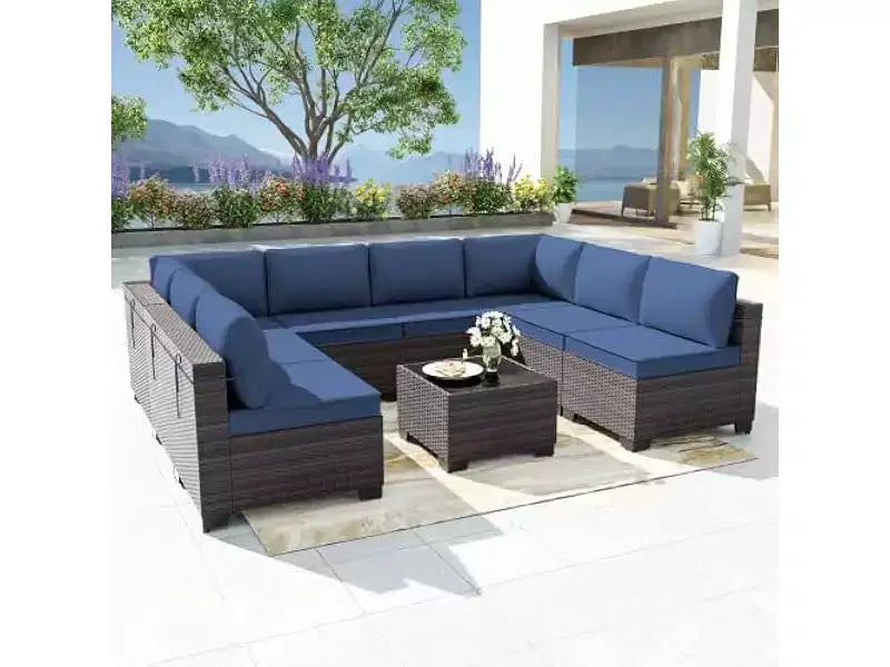ALAULM Set di 9 mobili da giardino, set da conversazione per esterni in vimini e rattan, set divano da esterno
