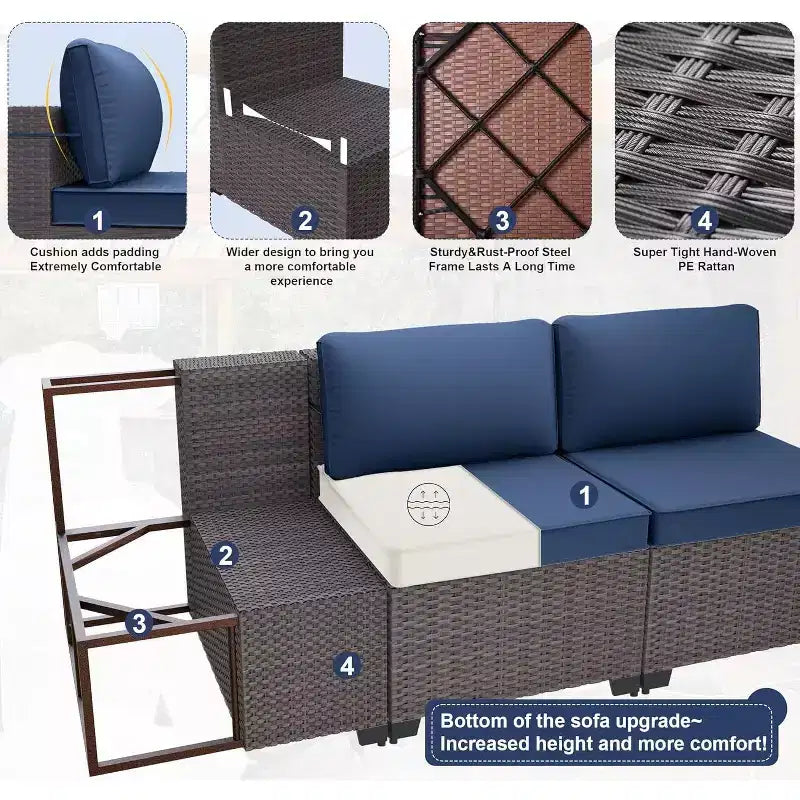 ALAULM Set di 11 Pezzi di Mobili da Giardino, Set Salotto Esterno in Rattan Intrecciato, Set Divani con Tavolo a Focolare a Propano da 43 Pollici
